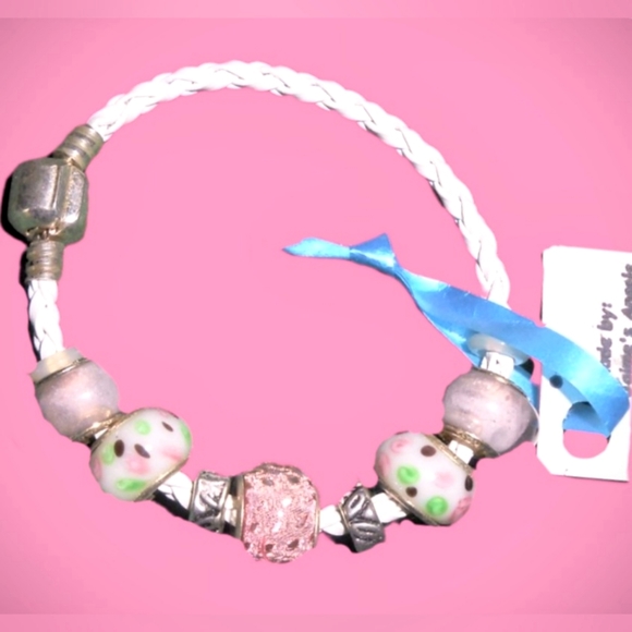 Glass Bead Braided Leatherette Pink & White Bracelet - clone listing - Picture 11 of 15